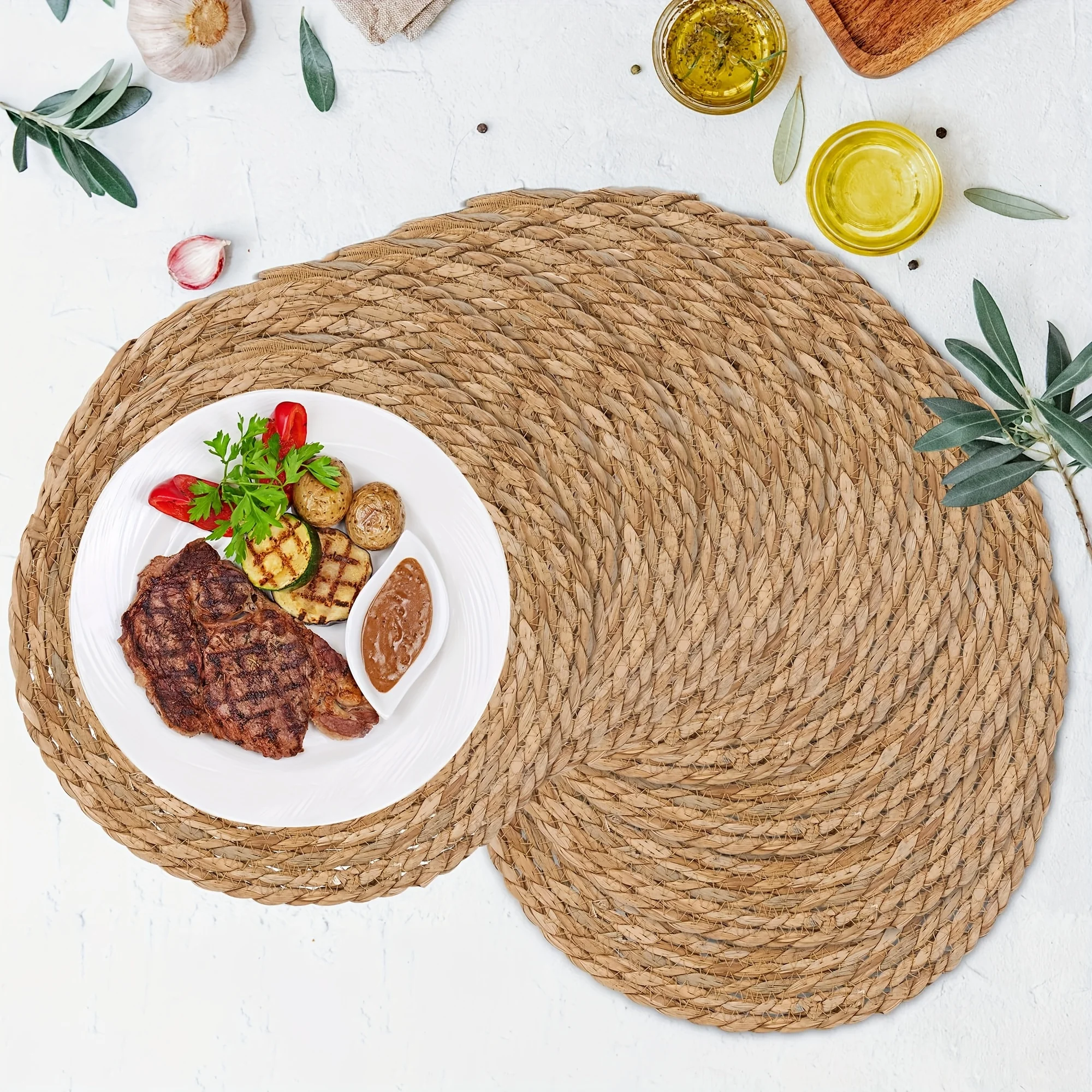 10/30pcs Placemats For Dining Table, Round Natural Rush Grass Heat Resistant Table Mats, Boho Farmhouse Rustic Style, 11.8 Inch, Kitchen Decor For Home, Party & Wedding Use
10/30pcs Placemats For Dining Table, Round Natural Rush Grass Heat Resistant Table Mats, Boho Farmhouse Rustic Style, 11.8 Inch, Kitchen Decor For Home, Party & Wedding Use