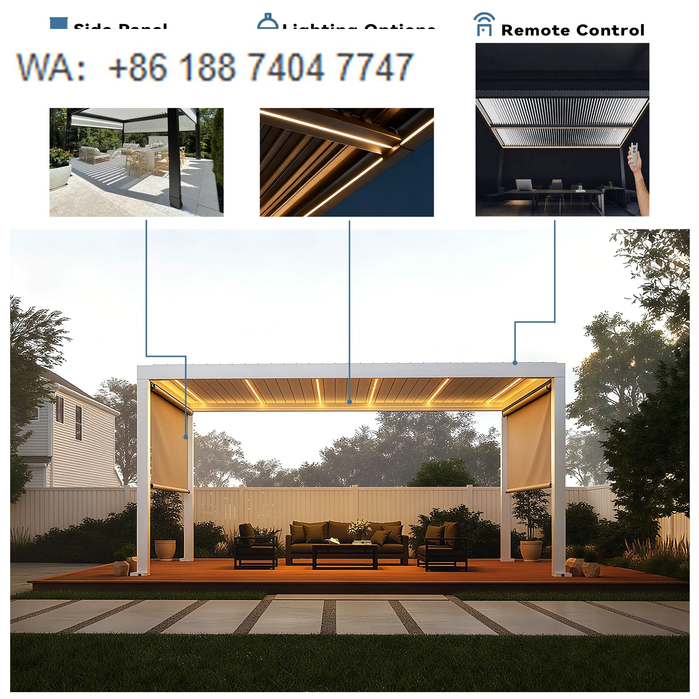 Outdoor Modern Aluminium Powder Coated Bioclimatic Pergola for Balcony 3x3m 3x4m 4x4m 6x4m
Outdoor Modern Aluminium Powder Coated Bioclimatic Pergola for Balcony 3x3m 3x4m 4x4m 6x4m