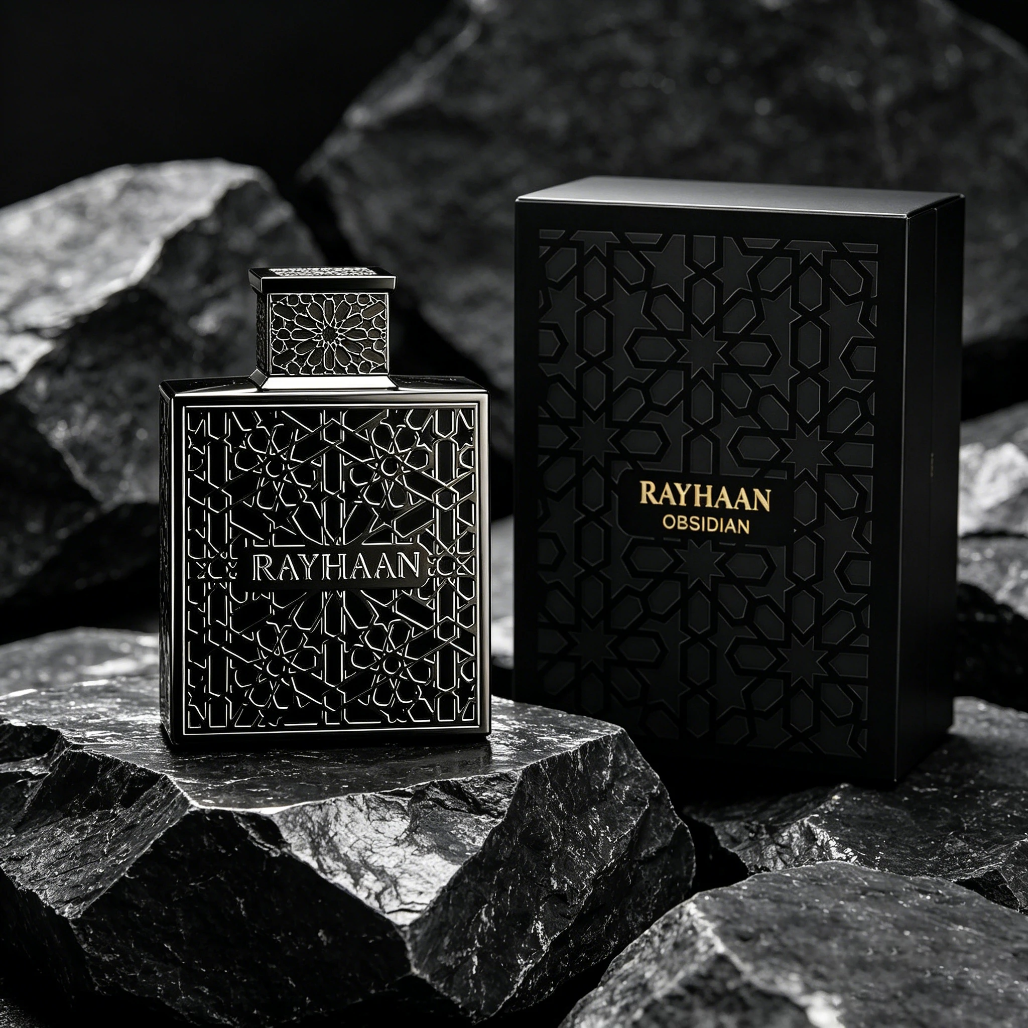 RAYHAAN The new product OBSIDIAN is coming, with an obsidian like bottle body engraved with Islamic star patterns, representing a mysterious and steady Eastern power in the dark night wilderness
RAYHAAN The new product OBSIDIAN is coming, with an obsidian like bottle body engraved with Islamic star patterns, representing a mysterious and steady Eastern power in the dark night wilderness