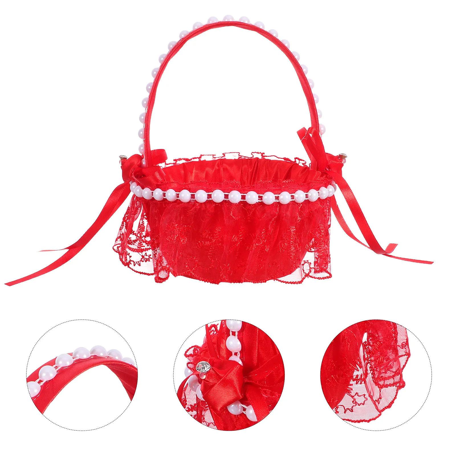 Red Wedding Flower Girl Basket Lace Artificial Pearls Handle Romantic Bridal Ceremony Flower Basket Decorative Storage
Red Wedding Flower Girl Basket Lace Artificial Pearls Handle Romantic Bridal Ceremony Flower Basket Decorative Storage
