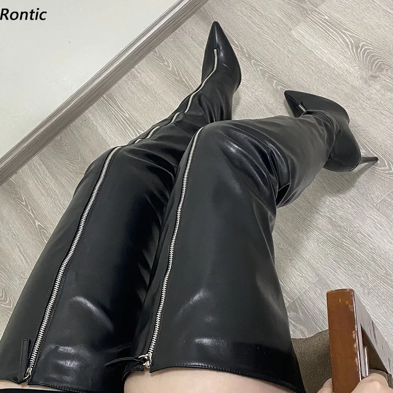 Rontic Женские зимние сапоги до бедра из матовой искусственной кожи с молнией спереди на шпильке с острым носком Элегантные черные туфли для вечеринок Размер США 5-15
Rontic Женские зимние сапоги до бедра из матовой искусственной кожи с молнией спереди на шпильке с острым носком Элегантные черные туфли для вечеринок Размер США 5-15