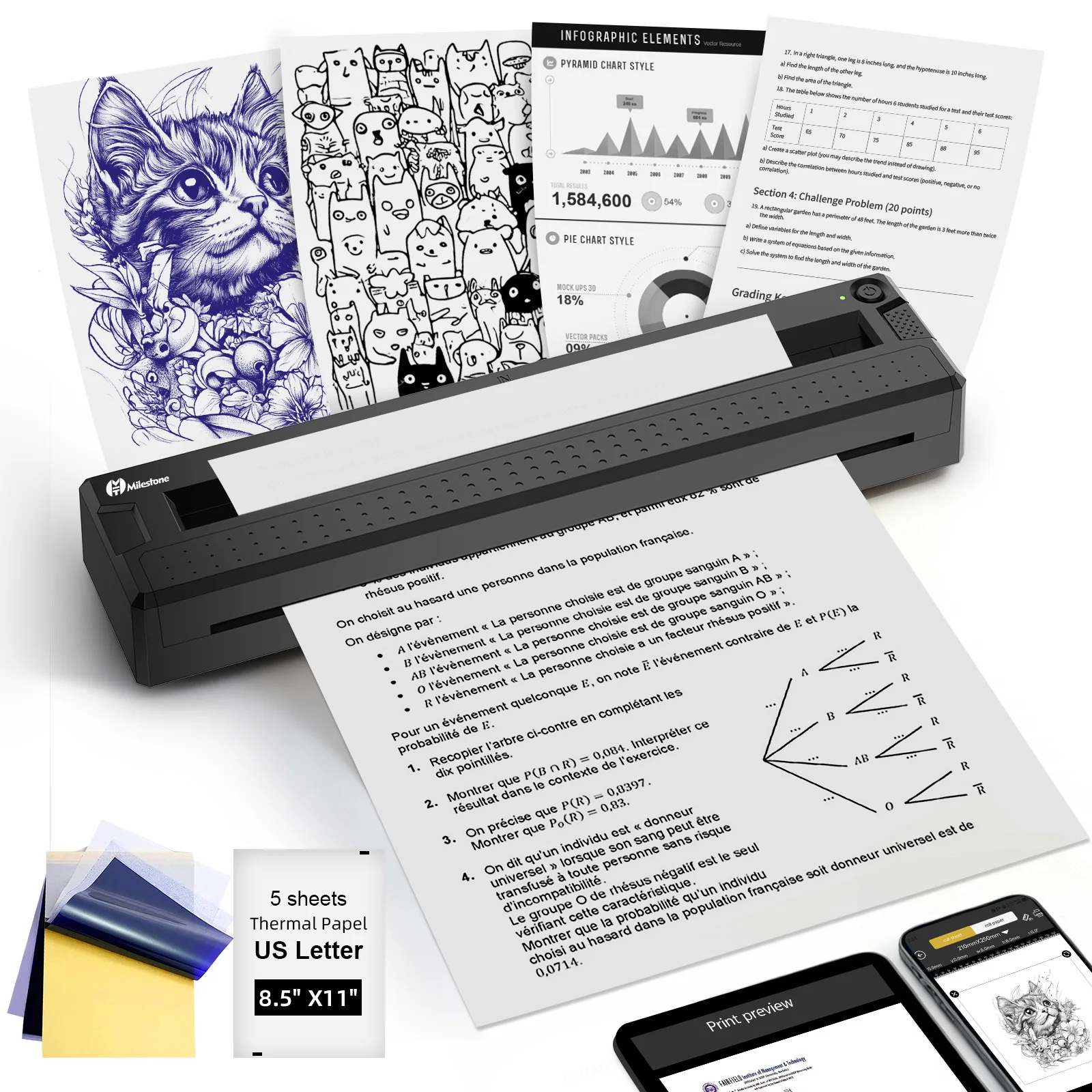 Milestone Portable Tattoo Stencil Printer, Bluetooth & USB Thermal Printer, Compatible with iOS/Android/Mac/Windows for Artists