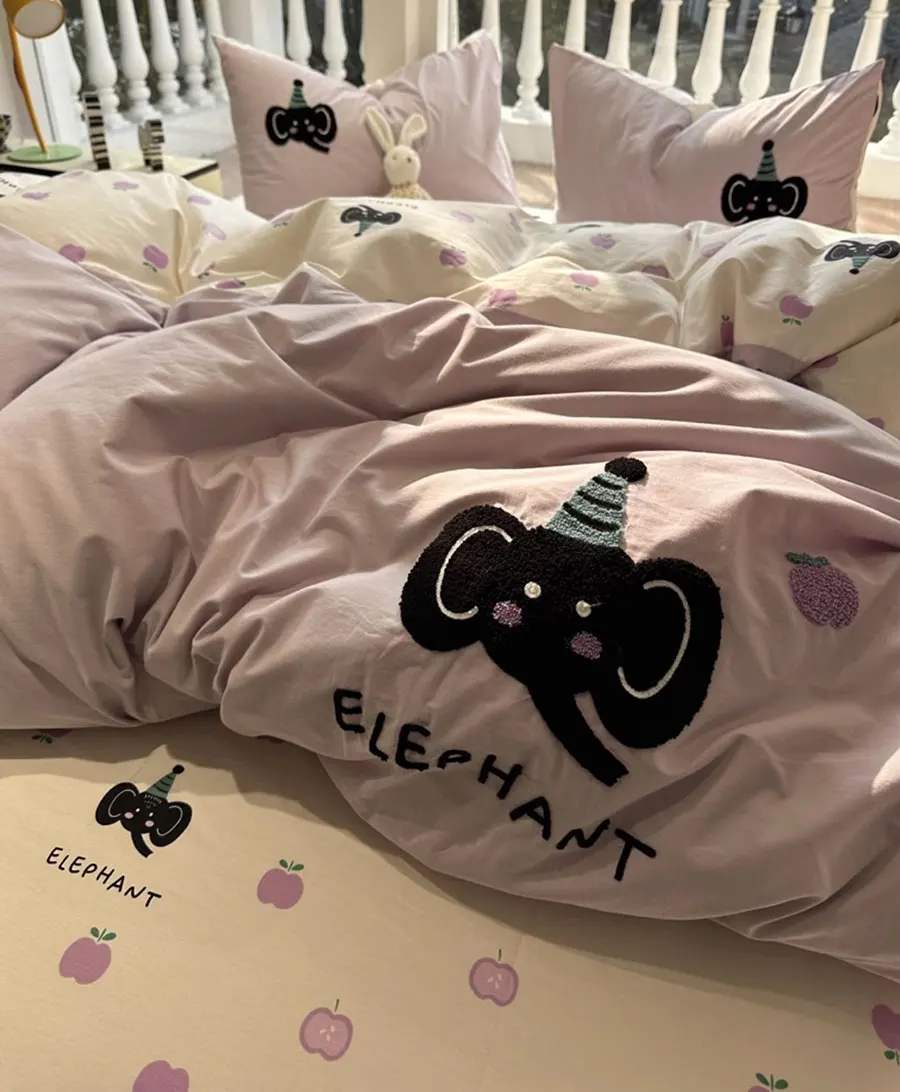 Cute embroidery elephant apple purple bedding set,twin full queen lovely cotton home textile bed sheet pillow case quilt cover
Cute embroidery elephant apple purple bedding set,twin full queen lovely cotton home textile bed sheet pillow case quilt cover