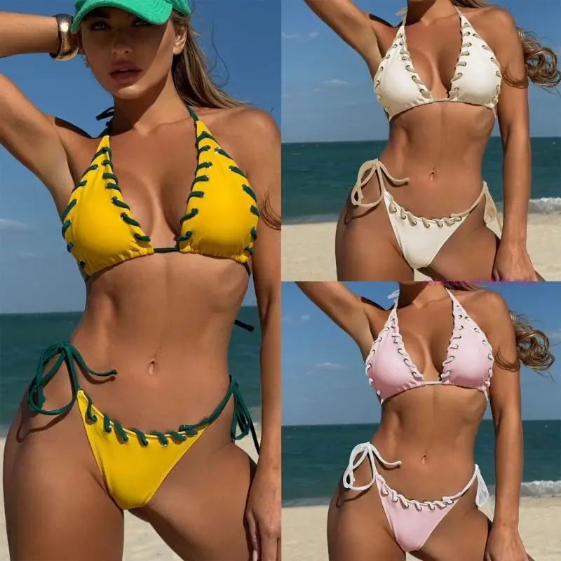 Women Two Piece Swimwears Set Halterneck Thong Swimsuit Set Triangular Thong Bathing Suit with Low Waist Thong Briefs D5QD
Women Two Piece Swimwears Set Halterneck Thong Swimsuit Set Triangular Thong Bathing Suit with Low Waist Thong Briefs D5QD