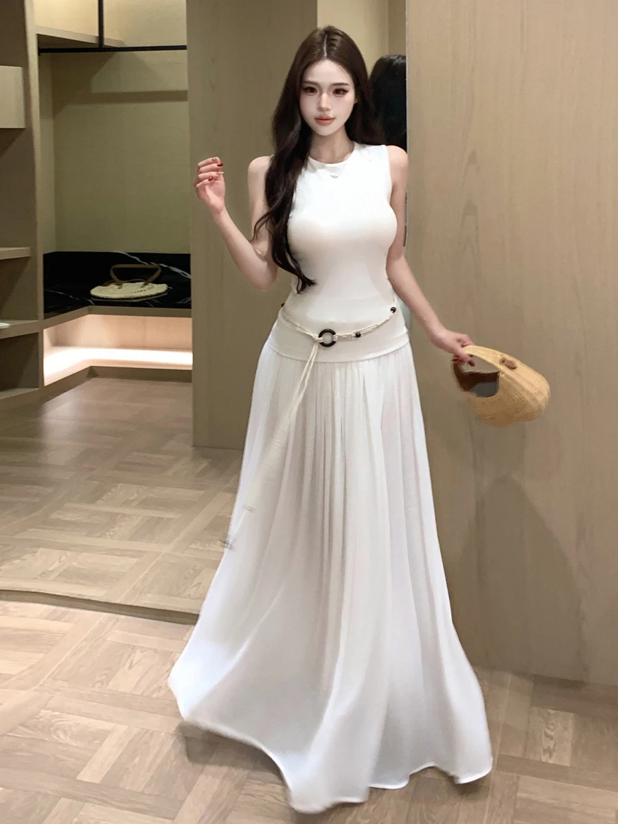 Slimming Backless Sleeveless Vest Skirt Set Women's Fashion Spring Summer Autumn round Neckline mid Thickness Three Pieces
Slimming Backless Sleeveless Vest Skirt Set Women's Fashion Spring Summer Autumn round Neckline mid Thickness Three Pieces