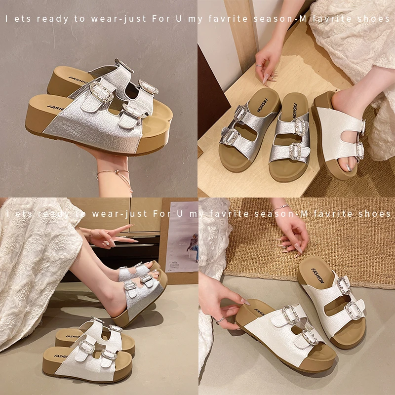 Women Double Buckle Thick Sole Slides, Open Toe 4.5cm Platform Sandals, Adjustable Strap Casual Summer Footwear for Daily Wear
Women Double Buckle Thick Sole Slides, Open Toe 4.5cm Platform Sandals, Adjustable Strap Casual Summer Footwear for Daily Wear