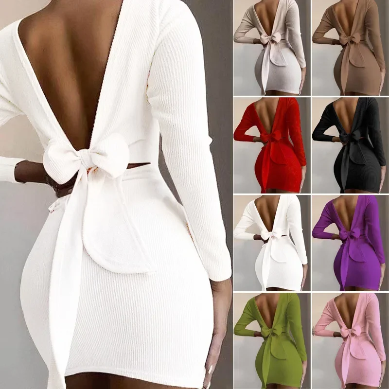 Open Back Knotted Long Sleeve Bodycon Dress Women Solid Low Cut Mini Party DressПлатье для мини - вечеринки
Open Back Knotted Long Sleeve Bodycon Dress Women Solid Low Cut Mini Party DressПлатье для мини - вечеринки