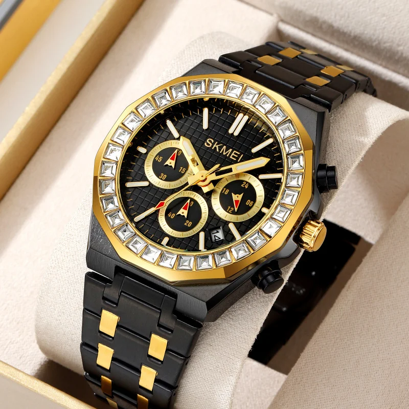 SKMEI New Steel Strap Square Diamond Multi-Function Six-Hand Classic Business Gold Quartz Watch
SKMEI New Steel Strap Square Diamond Multi-Function Six-Hand Classic Business Gold Quartz Watch
