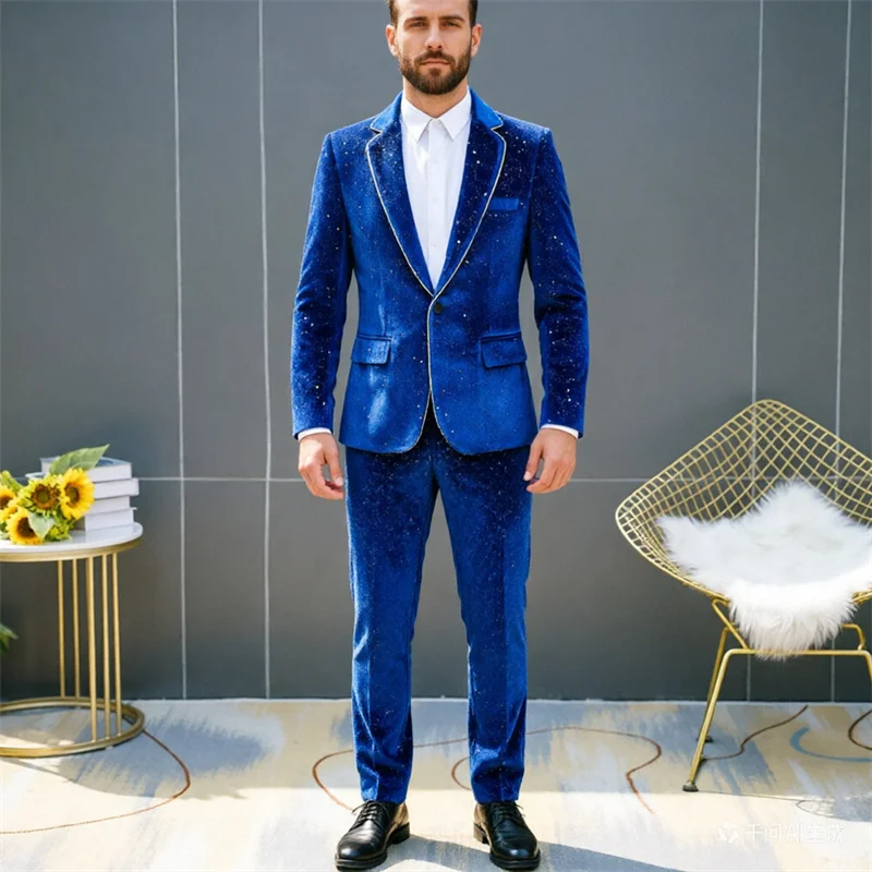 Royal Blue Star Sky Flat Velvet Gold Plated Two Piece Set Male Stage Performance Dress Host Singer Banquet Set (Chinese Size)
Royal Blue Star Sky Flat Velvet Gold Plated Two Piece Set Male Stage Performance Dress Host Singer Banquet Set (Chinese Size)