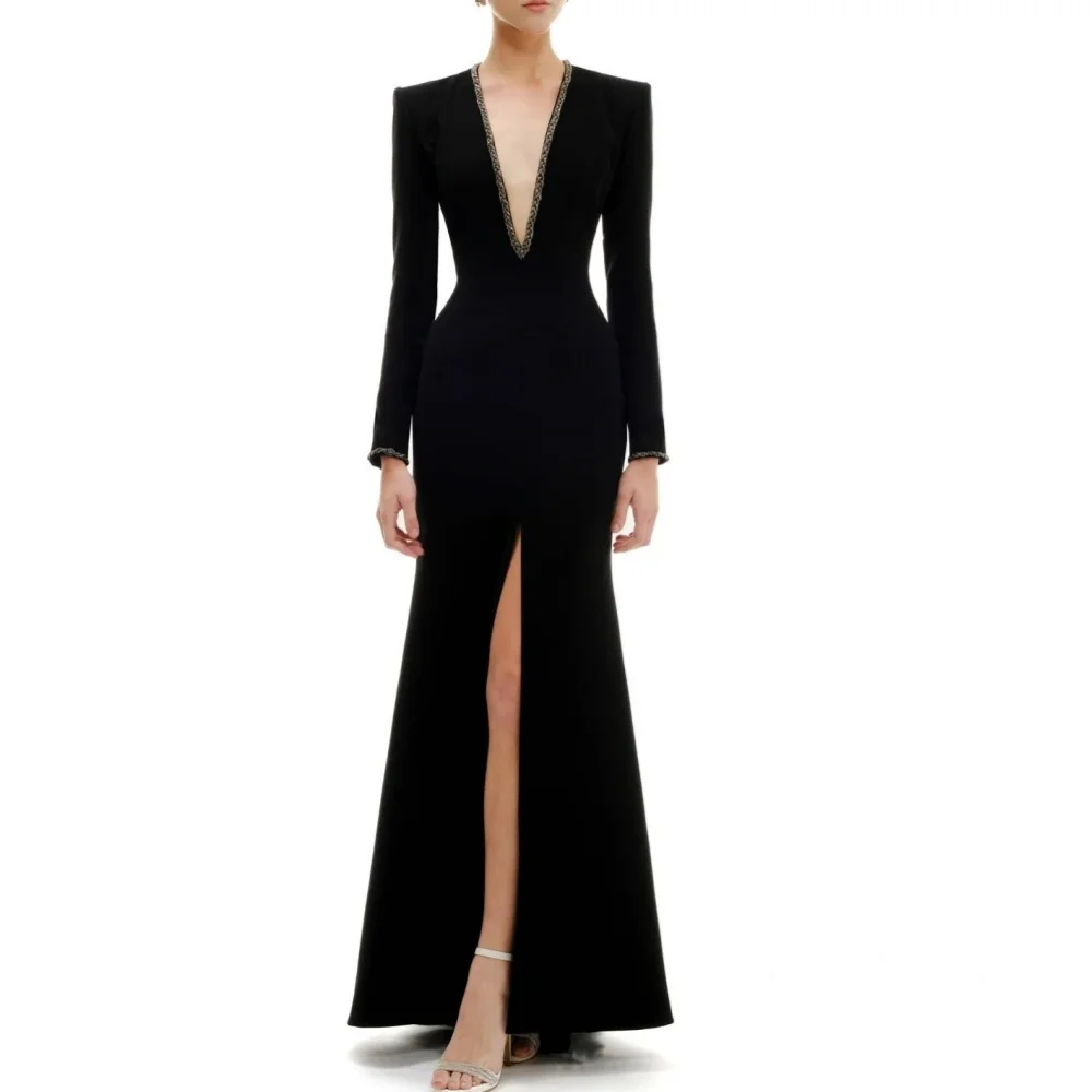 Customized Elegant Modest Long Sleeves Evening Gown Deep V-neck Trumpet Midi Dresses Formal Party Dress Modern Style
Customized Elegant Modest Long Sleeves Evening Gown Deep V-neck Trumpet Midi Dresses Formal Party Dress Modern Style