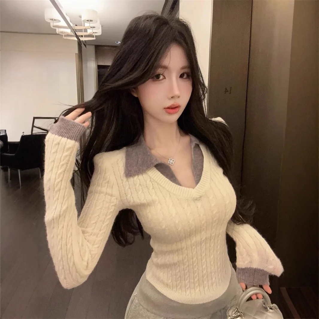 Высокое качество, хит продаж, оптовая продажа, осенне-зимний праздничный вязаный свитер из двух предметов с воротником-поло, топ Pure Desire с v-образным вырезом для женщин
Высокое качество, хит продаж, оптовая продажа, осенне-зимний праздничный вязаный свитер из двух предметов с воротником-поло, топ Pure Desire с v-образным вырезом для женщин