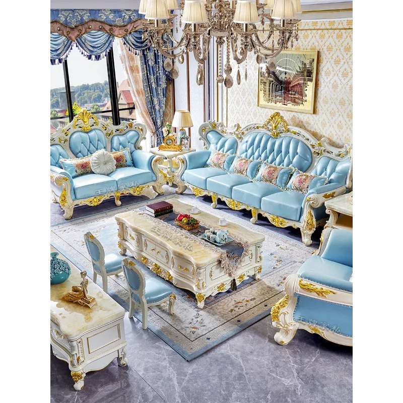 European-style leather solid wood sofa luxury villa large apartment first layer cowhide 123 combination furniture
European-style leather solid wood sofa luxury villa large apartment first layer cowhide 123 combination furniture