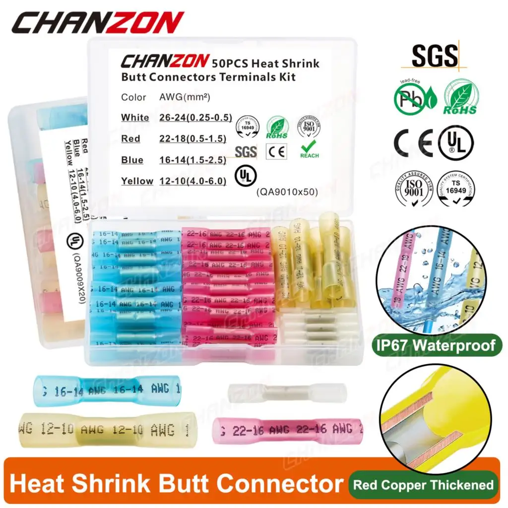 20/50PCS Heat Shrink Butt Wire Connectors Kit Waterproof Shrinkable Solder Crimp Splice Electrical Cable Joint Tube Terminals
20/50PCS Heat Shrink Butt Wire Connectors Kit Waterproof Shrinkable Solder Crimp Splice Electrical Cable Joint Tube Terminals