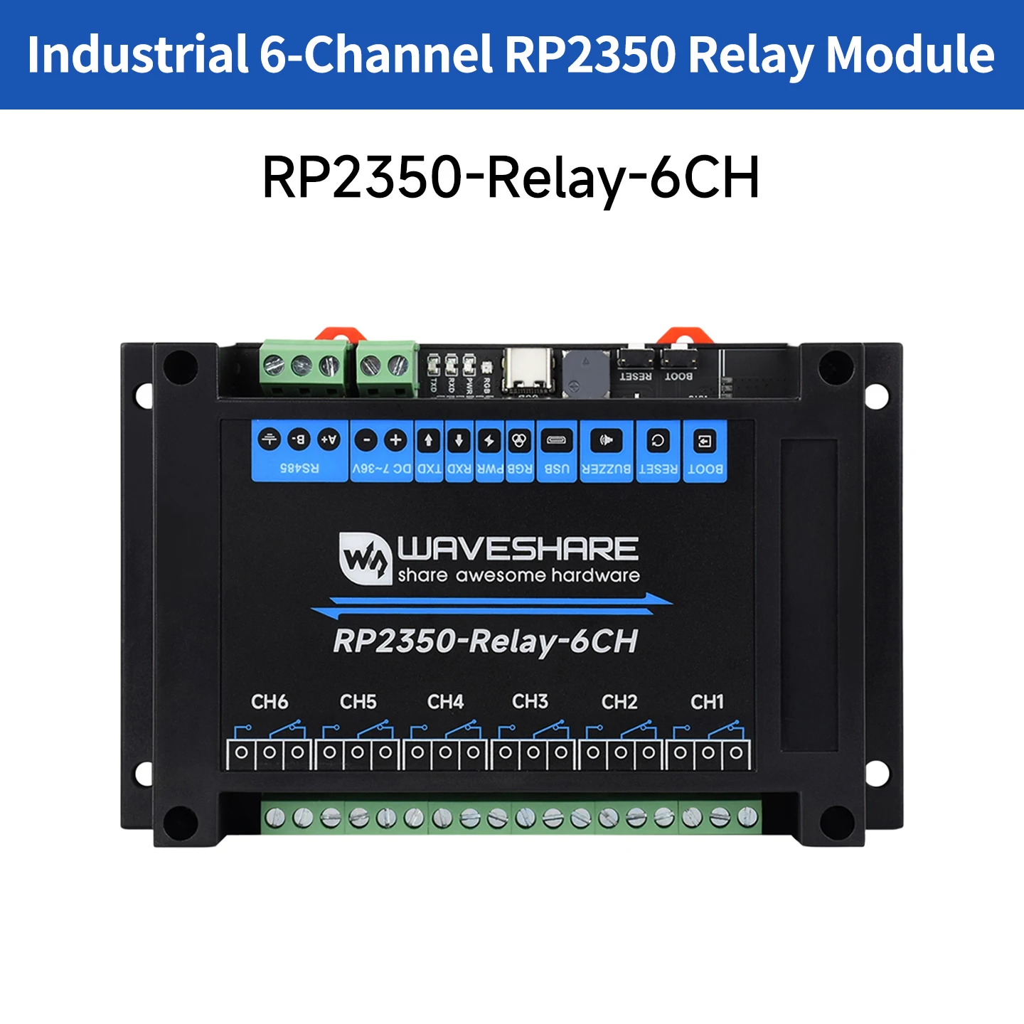 RP2350 Industrial 6CH Relay Module Control Board Onboard RS485/Pico HAT interfaces With Isolation Protection Circuits
RP2350 Industrial 6CH Relay Module Control Board Onboard RS485/Pico HAT interfaces With Isolation Protection Circuits