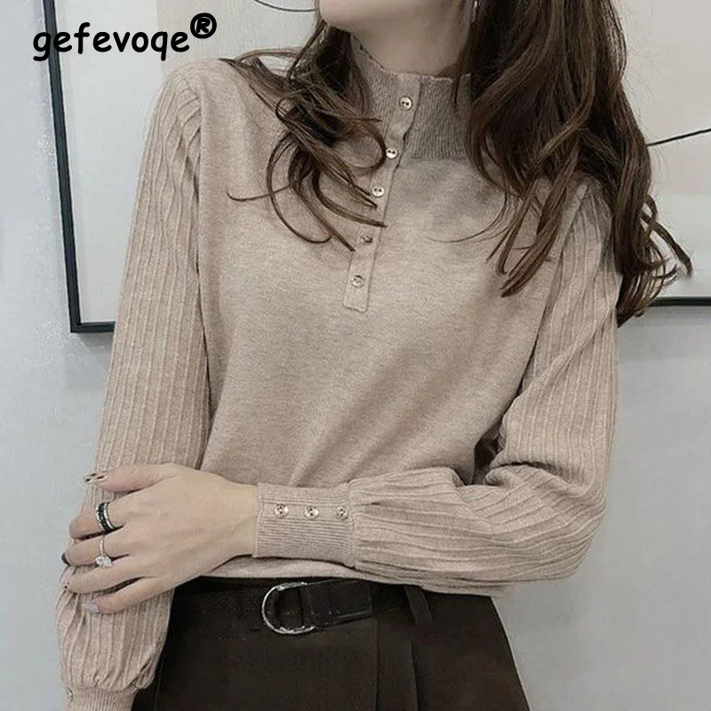 Simplicity Half High Collar Loose Long Sleeved Bottomed Shirt Autumn Winter Fashionable Solid Patchwork Button Knitted Sweater
Simplicity Half High Collar Loose Long Sleeved Bottomed Shirt Autumn Winter Fashionable Solid Patchwork Button Knitted Sweater