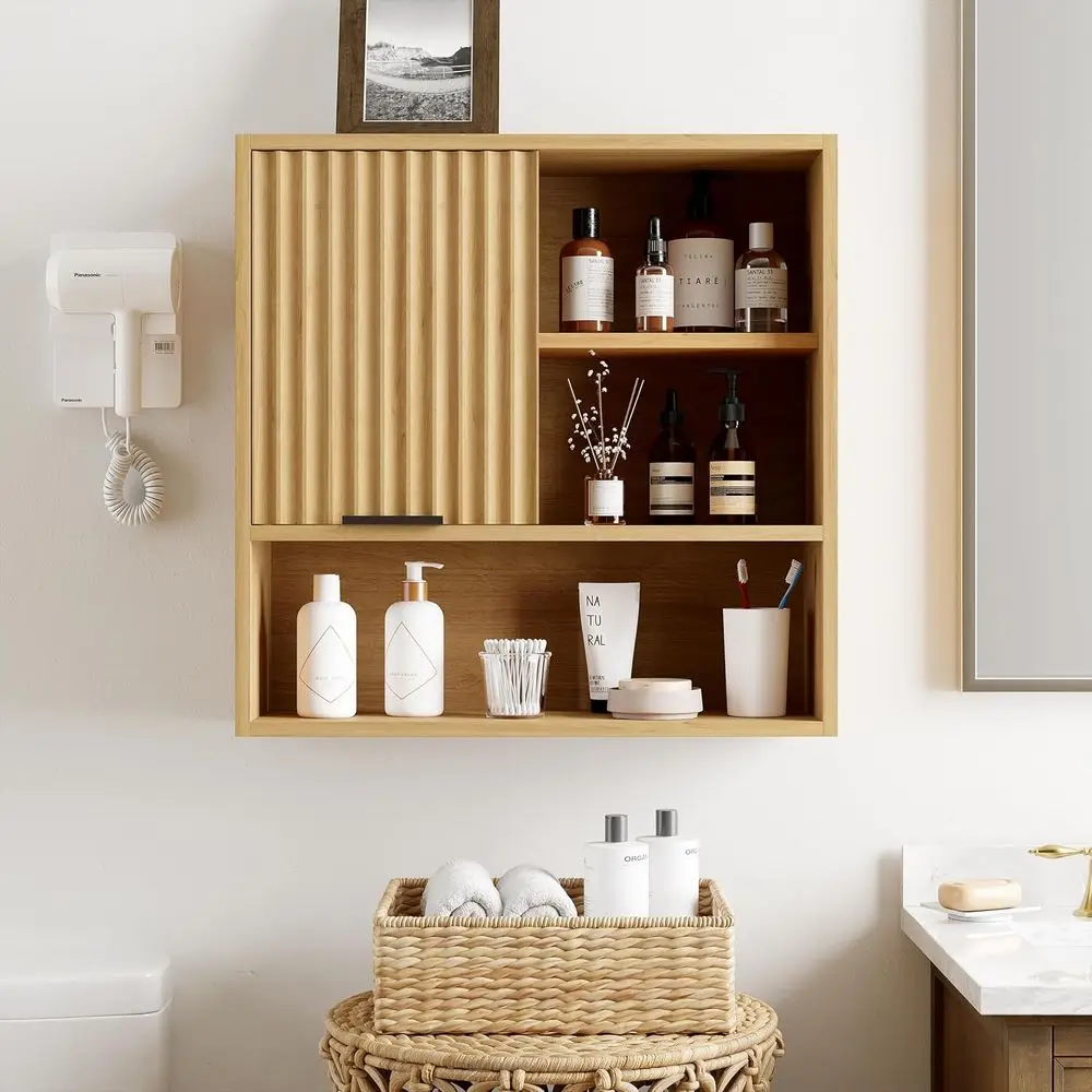 Natural Oak Wall Cabinet with Sliding Door for Bathroom or Kitchen Storage
Natural Oak Wall Cabinet with Sliding Door for Bathroom or Kitchen Storage