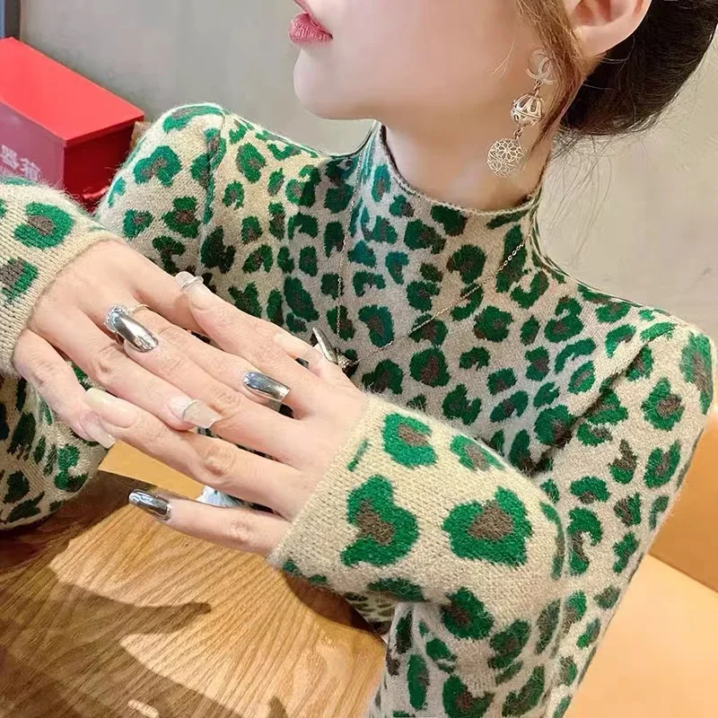 Autumn Winter Fashion All-match Leopard Print Sweaters Women Clothing Elegant Slim Half High Collar Long Sleeve Pullover Y2k Top
Autumn Winter Fashion All-match Leopard Print Sweaters Women Clothing Elegant Slim Half High Collar Long Sleeve Pullover Y2k Top