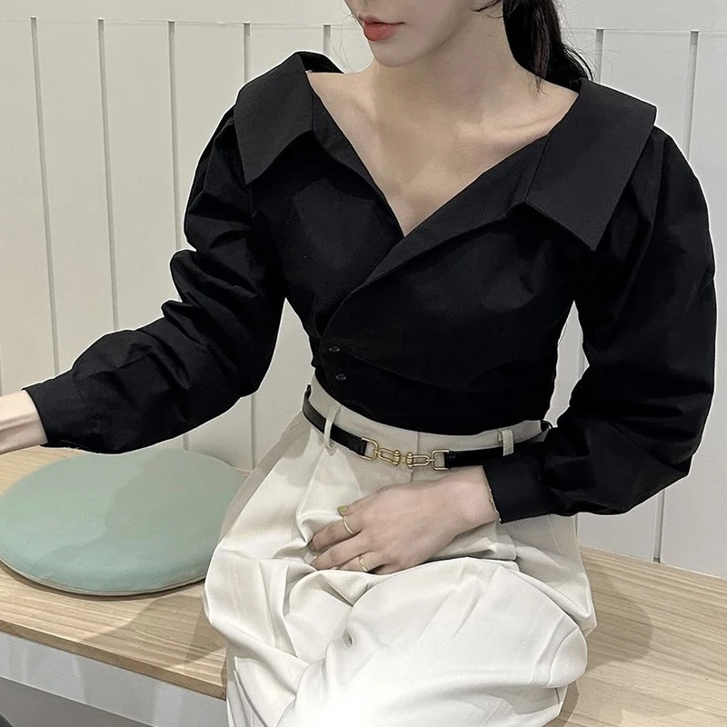 Chic Spring Casual Big Collar Bone Exposure Color Blo Striped Design Loose All-Match irt Korean Sle Long Sve
Chic Spring Casual Big Collar Bone Exposure Color Blo Striped Design Loose All-Match irt Korean Sle Long Sve