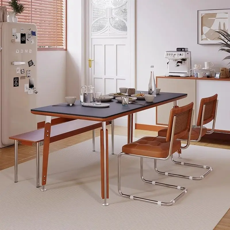 Retro solid wood rock slab dining table pure white pure black small apartment long table household dining table metal legs
Retro solid wood rock slab dining table pure white pure black small apartment long table household dining table metal legs