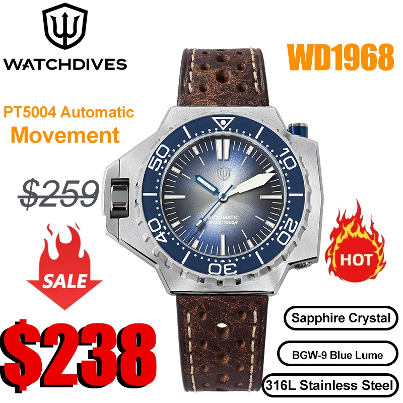 Watchdives WD1968 PT5004/PT5000 Automatic Diver Watch 316L Stainless Steel Sapphire Luminous Ceramic Bezel Vintage watches
Watchdives WD1968 PT5004/PT5000 Automatic Diver Watch 316L Stainless Steel Sapphire Luminous Ceramic Bezel Vintage watches