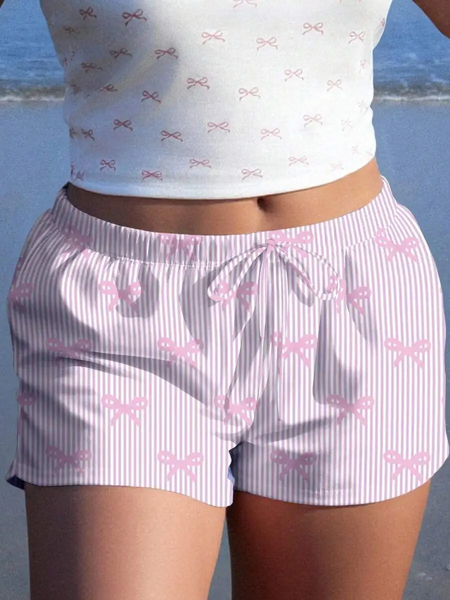 Women Summer Casual Bow Striped Print Loose Waist Shorts For Beach Home Lounge
Women Summer Casual Bow Striped Print Loose Waist Shorts For Beach Home Lounge