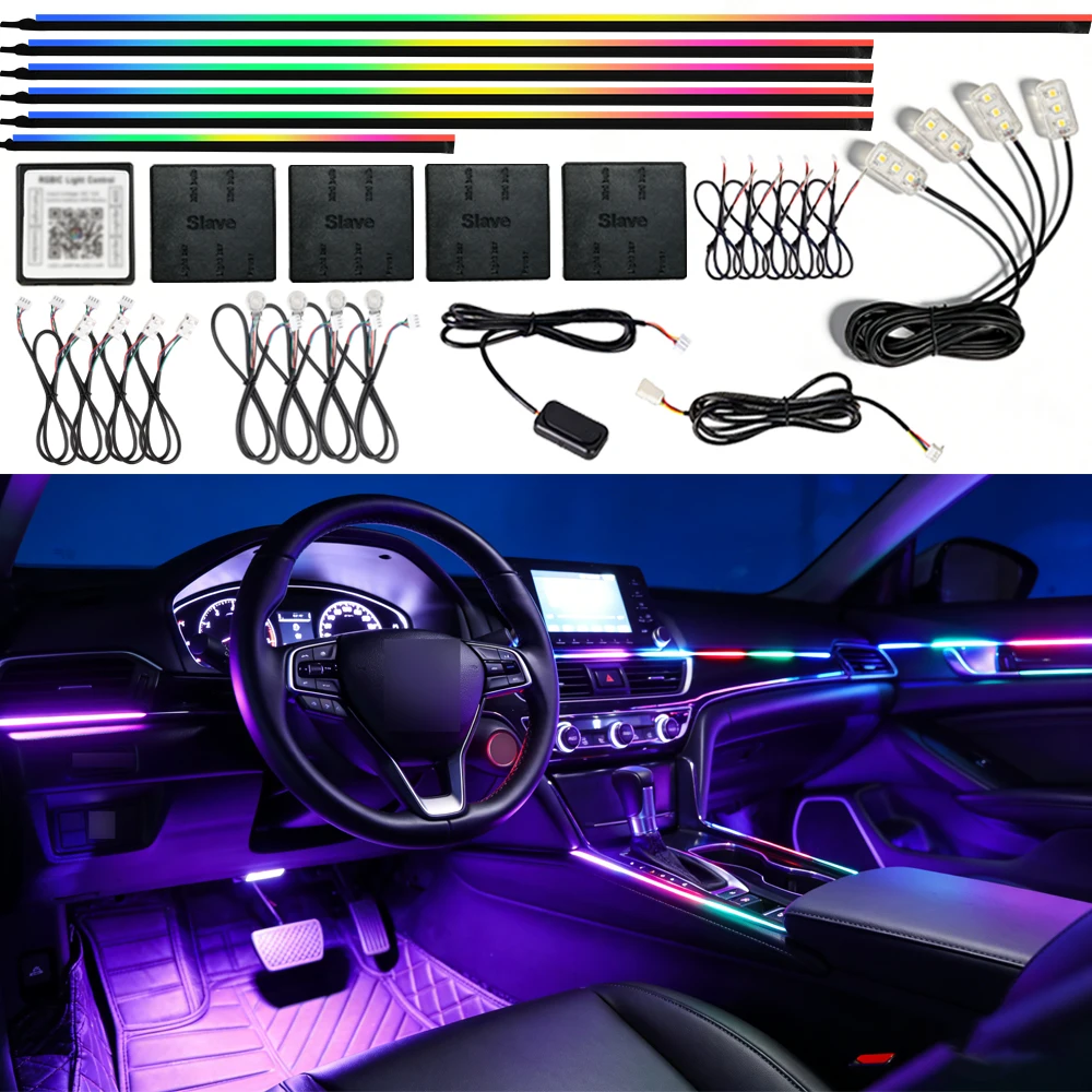 Комплект атмосферной подсветки для автомобиля 6/10/18 в 1 Symphony, 64 цвета RGB, акриловая светодиодная лента, неоновая декоративная подсветка, управление через приложение
Комплект атмосферной подсветки для автомобиля 6/10/18 в 1 Symphony, 64 цвета RGB, акриловая светодиодная лента, неоновая декоративная подсветка, управление через приложение