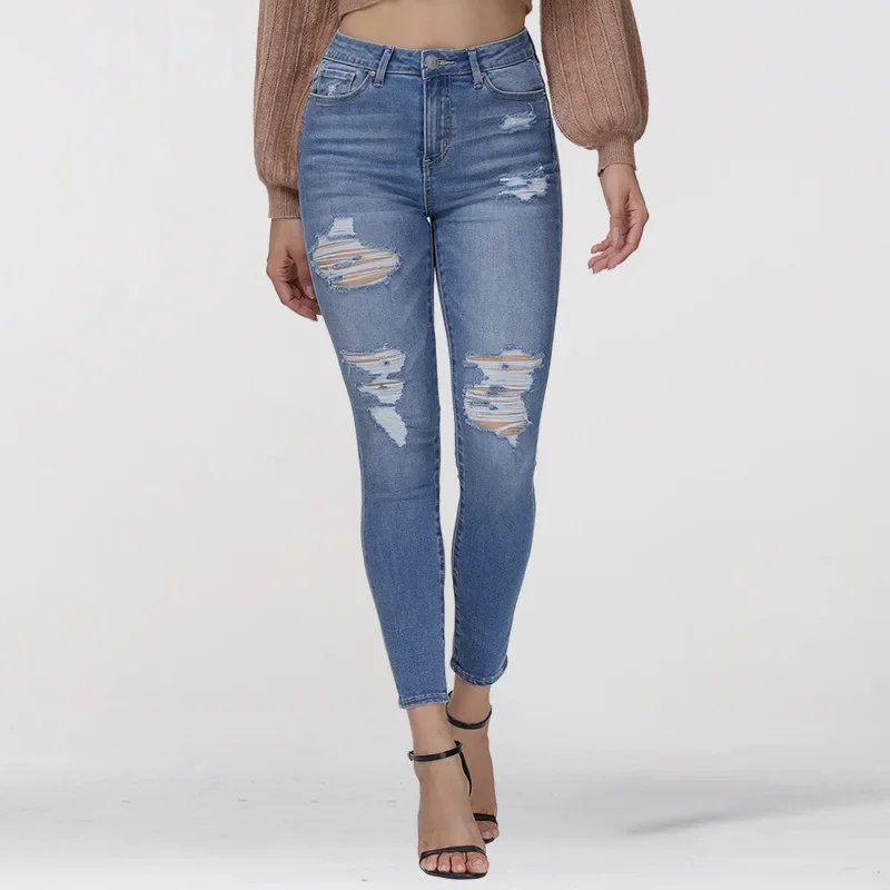 Women Jeans Denim Sheath Ankle Length High Waist Pencil Pants Holes Washing Sexy Pockets Solid Regular Casual Zipper Fly
Women Jeans Denim Sheath Ankle Length High Waist Pencil Pants Holes Washing Sexy Pockets Solid Regular Casual Zipper Fly