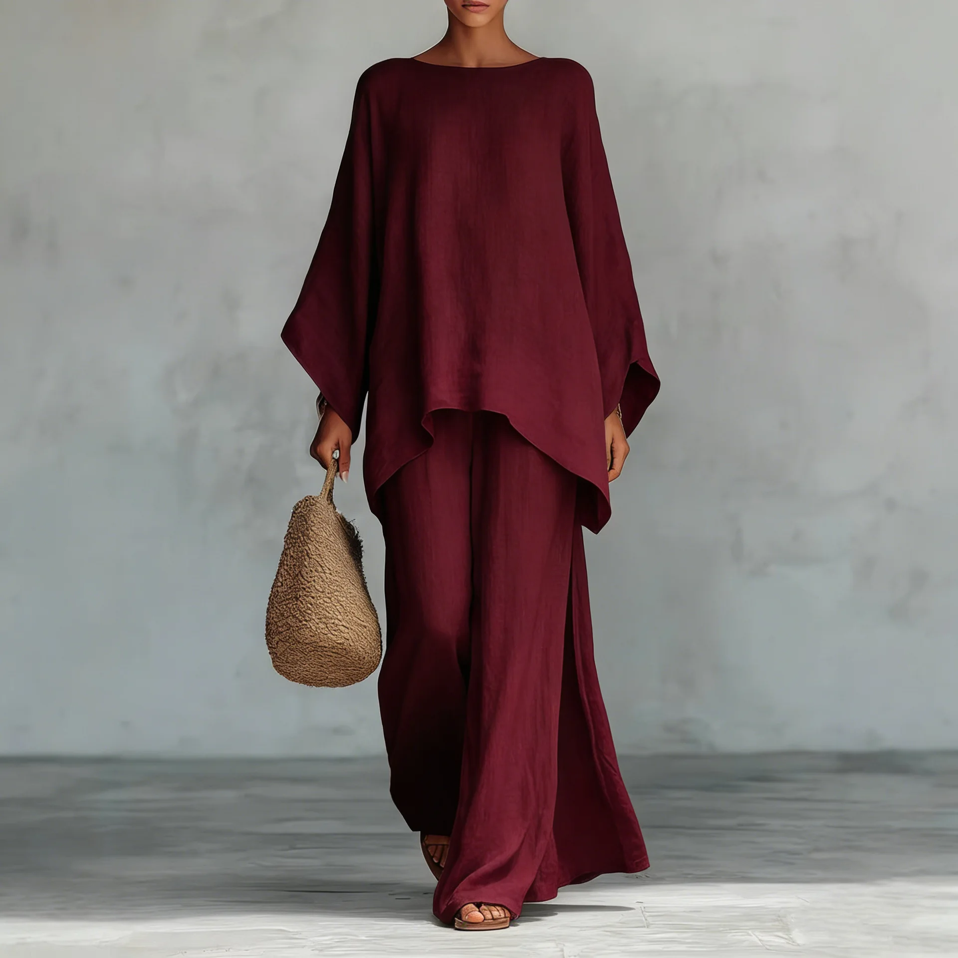 2026 Ladies Casual Solid Color Blouse Wide Leg Trousers Set Elegant Loose Outfit
2026 Ladies Casual Solid Color Blouse Wide Leg Trousers Set Elegant Loose Outfit