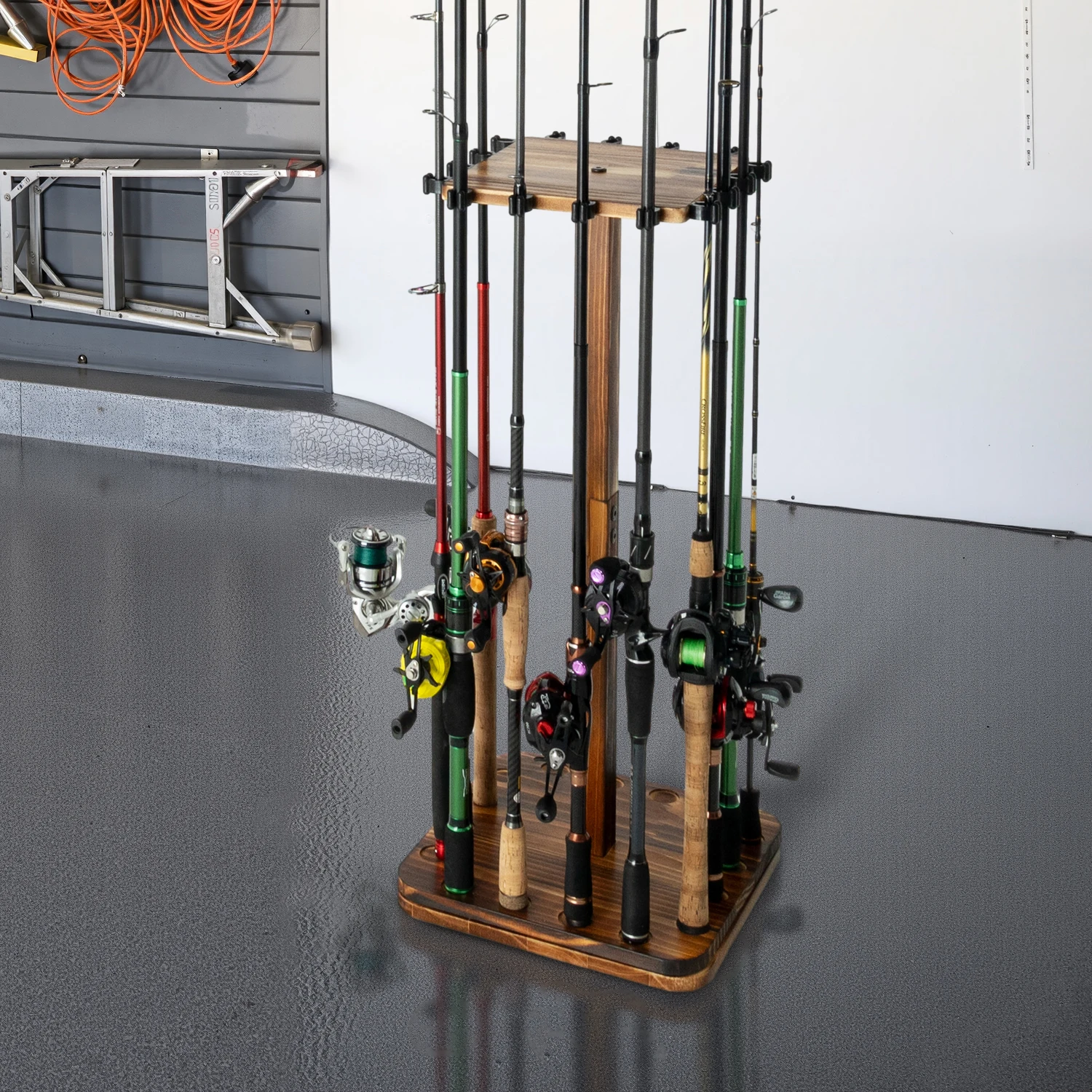 360° Rotating Fishing Rod Holder Wooden Rack Holds up to 16 Poles New Style Space-Saving Fishing Organizer for Rods
360° Rotating Fishing Rod Holder Wooden Rack Holds up to 16 Poles New Style Space-Saving Fishing Organizer for Rods