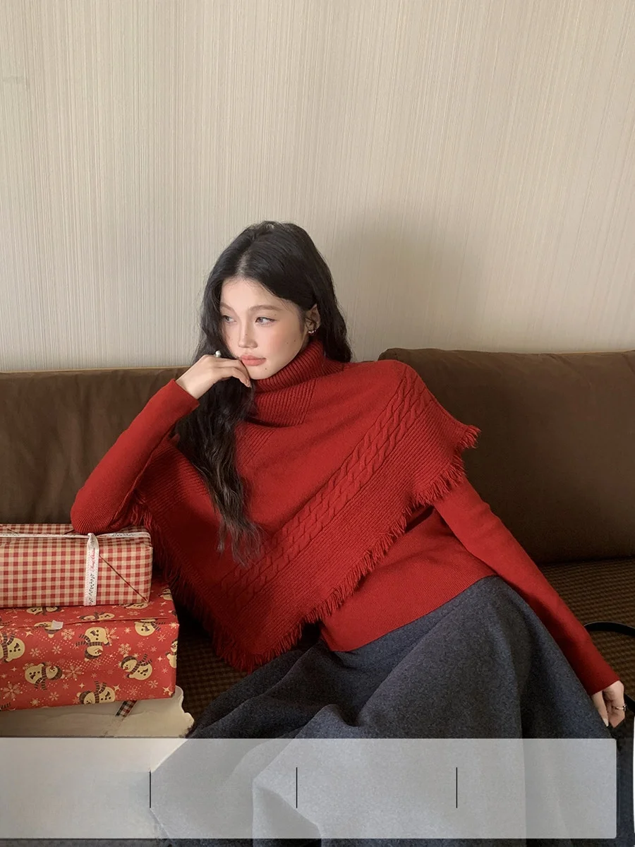 Linyunyun Red High Collar Asymmetrical Fringed Cowl Ne Two-Piece Set Slimming Inner Wear Ele Knitted Sweater for Women
Linyunyun Red High Collar Asymmetrical Fringed Cowl Ne Two-Piece Set Slimming Inner Wear Ele Knitted Sweater for Women