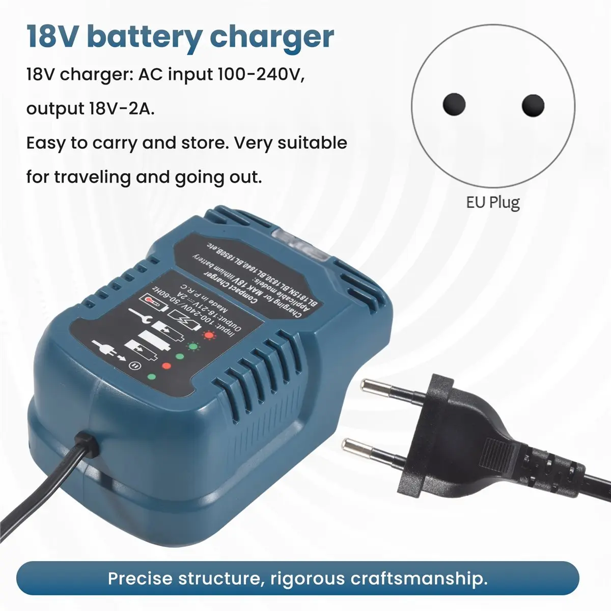 Зарядное устройство Y17A (аналог Makita 18V Mini Charger DC18RC) для литиевых аккумуляторов Makita BL1860, BL1450, BL1830, с вилкой стандарта ЕС
Зарядное устройство Y17A (аналог Makita 18V Mini Charger DC18RC) для литиевых аккумуляторов Makita BL1860, BL1450, BL1830, с вилкой стандарта ЕС