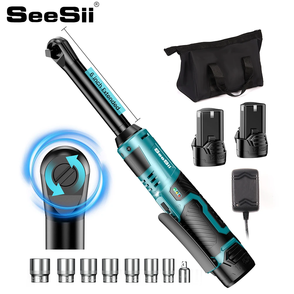 SEESII 3/8"Cordless Electric Wrench 55Nm 6" Extended Ratchet Wrench 12V Rechargeable Angle Wrench Car Repair Tools w/2 Batteries
SEESII 3/8"Cordless Electric Wrench 55Nm 6" Extended Ratchet Wrench 12V Rechargeable Angle Wrench Car Repair Tools w/2 Batteries