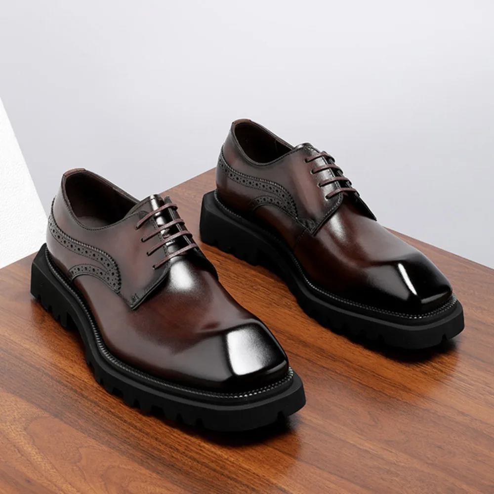 Genuine Leather Thick Sole Lace Up Derby Shoes for Men Handcrafted Diamond Toe Formal Business Dress Groom Wedding Shoes
Genuine Leather Thick Sole Lace Up Derby Shoes for Men Handcrafted Diamond Toe Formal Business Dress Groom Wedding Shoes