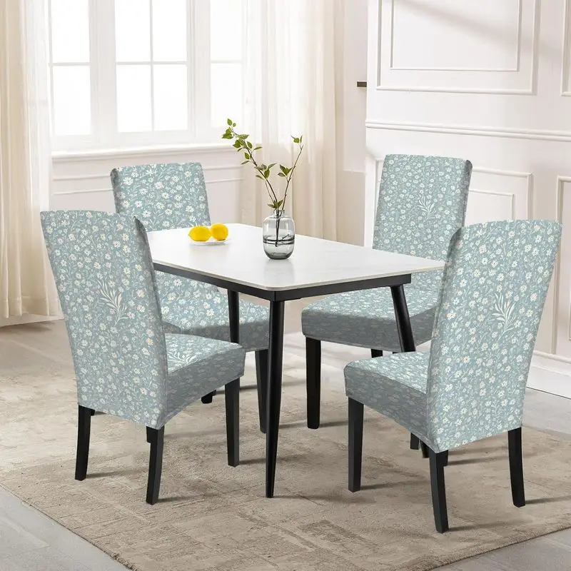 Elastic dining chair cover, ethnic style small white flower printing, machine washable for hotel banquet home decoration
Elastic dining chair cover, ethnic style small white flower printing, machine washable for hotel banquet home decoration