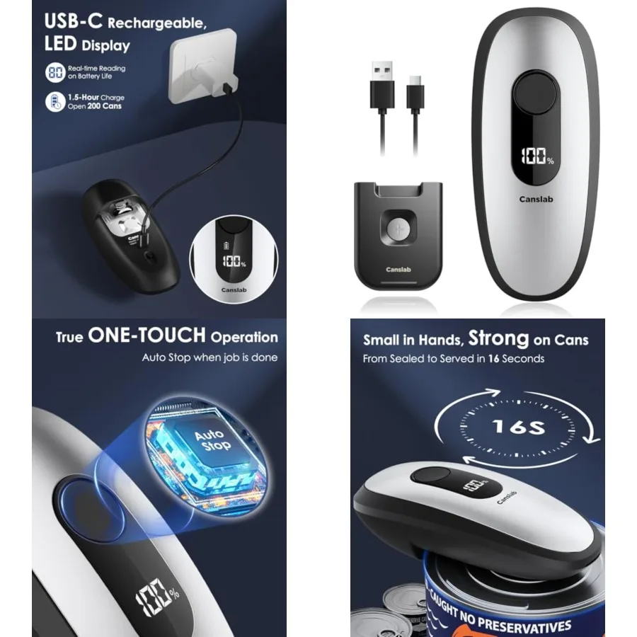 IRON Rechargeable Electric Can Opener: Wall-Mountable Easy Storage, Smart Auto Stop and LED Battery Track, Hands-Free Operation
IRON Rechargeable Electric Can Opener: Wall-Mountable Easy Storage, Smart Auto Stop and LED Battery Track, Hands-Free Operation