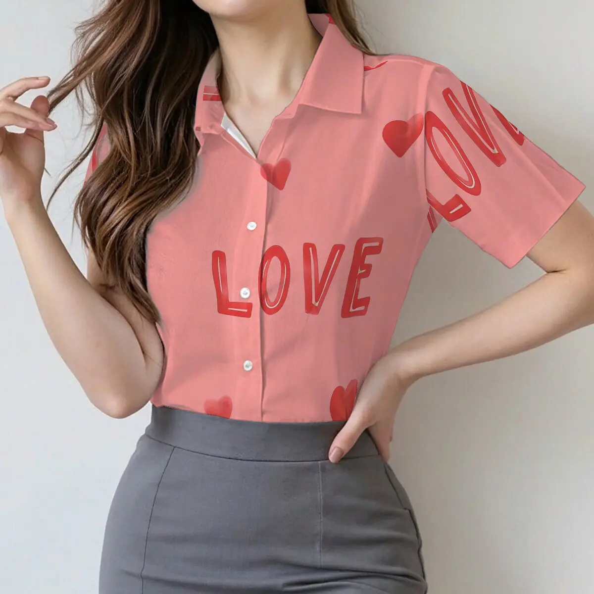 Simple and personalized letter printed women's short sleeved lapel shirt, summer fashion, daily versatile casual top
Simple and personalized letter printed women's short sleeved lapel shirt, summer fashion, daily versatile casual top