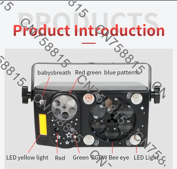 Bee eye laser light voice-activated LED flash dance party bar ktv stage light rotating lights
Bee eye laser light voice-activated LED flash dance party bar ktv stage light rotating lights