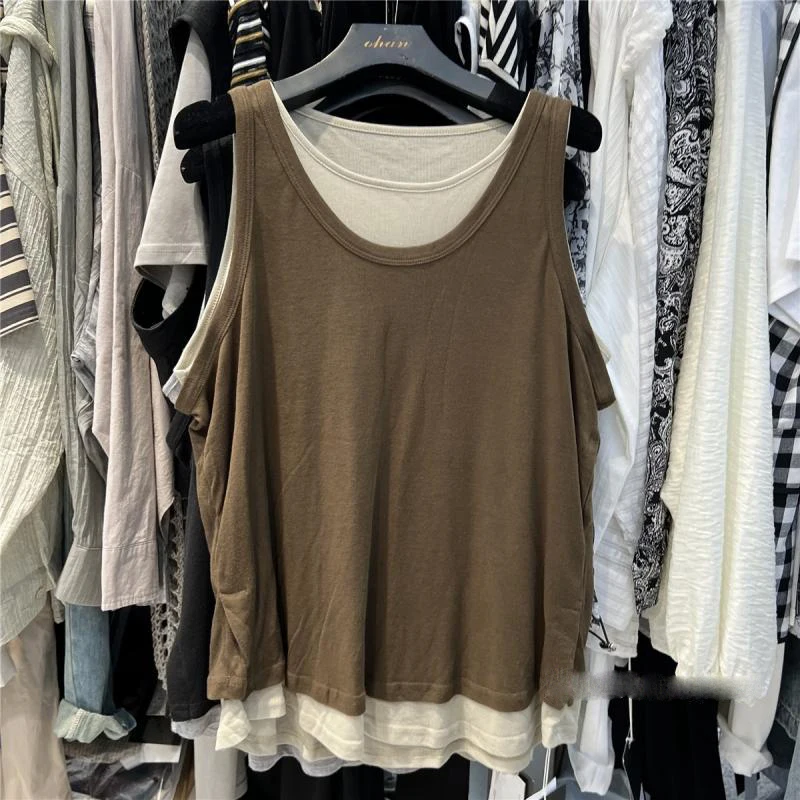 Fashion O-Neck Spliced Sleeveless Fake Two Pieces T-Shirts Women Clothing Summer New Loose Korean Tank Top Casual Tee Shirt
Fashion O-Neck Spliced Sleeveless Fake Two Pieces T-Shirts Women Clothing Summer New Loose Korean Tank Top Casual Tee Shirt