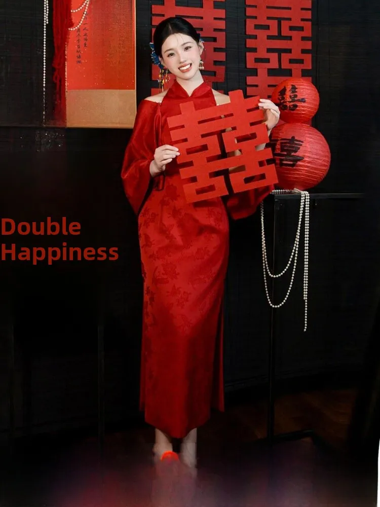 New Chinese Style Red Vintage Neck Hanging Wedding Dress Evening Gown Women's Festival Reception Marriage Banquet Dress
New Chinese Style Red Vintage Neck Hanging Wedding Dress Evening Gown Women's Festival Reception Marriage Banquet Dress
