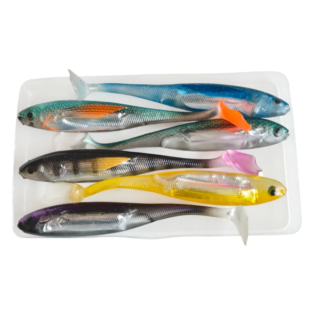 SWOLFY 6pcs 12cm 10g T-Tail Soft Lure with Internal Foil Flash Silicone Swimbait Artificial Fishing Bait for Bass Pike Saltwater
SWOLFY 6pcs 12cm 10g T-Tail Soft Lure with Internal Foil Flash Silicone Swimbait Artificial Fishing Bait for Bass Pike Saltwater