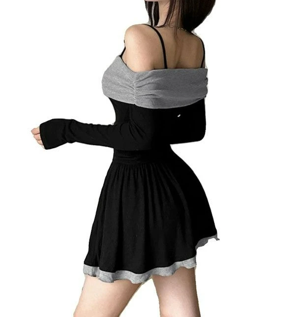 Vintage Color Block Splicing Strap Bow Waist-Cinching Mini Dress Off-Shoulder Collarbone Sexy A-Line
Vintage Color Block Splicing Strap Bow Waist-Cinching Mini Dress Off-Shoulder Collarbone Sexy A-Line