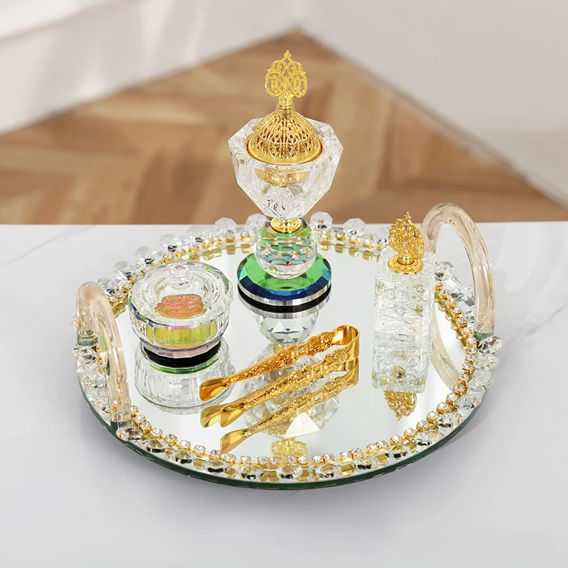 Arabian crystal glass incense burner four-piece home decoration Middle East gold mirror incense burner set decoration 
Arabian crystal glass incense burner four-piece home decoration Middle East gold mirror incense burner set decoration