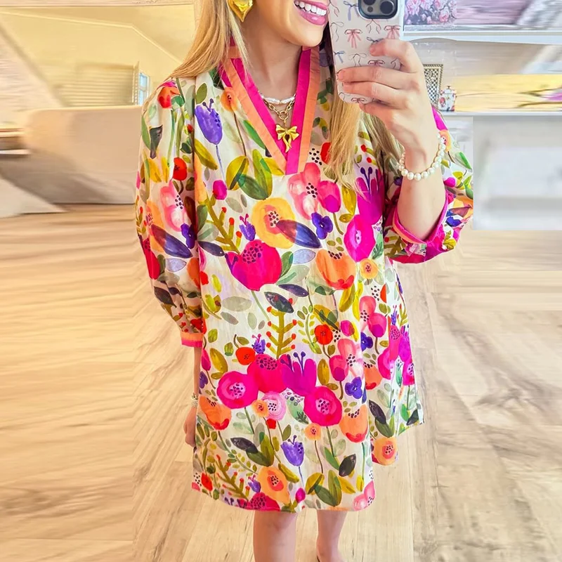 Puff Sleeves Loose Commuting Mini Dress 2025 Fashion Summer Holiday Short Dress Ladies V Neck Floral Print Party Dress Vestidos
Puff Sleeves Loose Commuting Mini Dress 2025 Fashion Summer Holiday Short Dress Ladies V Neck Floral Print Party Dress Vestidos