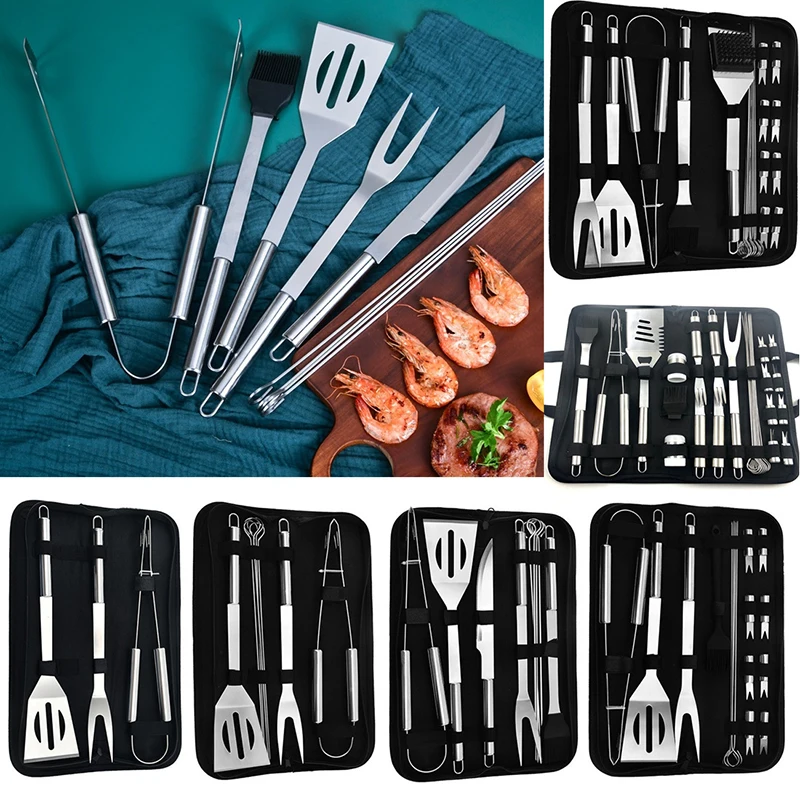 Stainless Steel Barbecue Set Utensil Spatula Fork Tongs Knife Brush Skewers Combination Tools BBQ Set Storage with Cloth Bag
Stainless Steel Barbecue Set Utensil Spatula Fork Tongs Knife Brush Skewers Combination Tools BBQ Set Storage with Cloth Bag