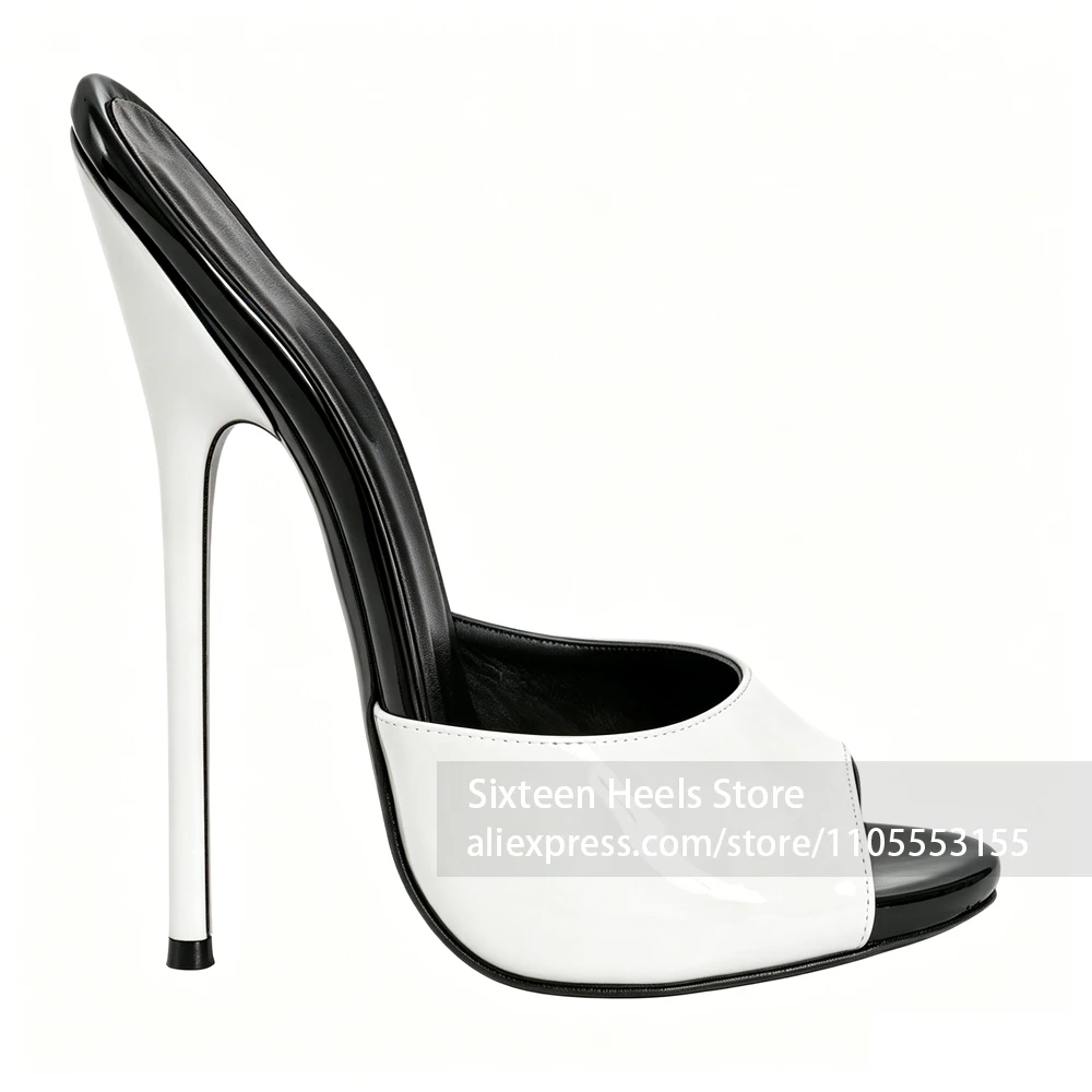 16cm Red Lacquered Heel Slippers Black Patent Leather Peep Toe Mules Sexy Fetish Style Handmade Slip on Women's Summer Stilettos
16cm Red Lacquered Heel Slippers Black Patent Leather Peep Toe Mules Sexy Fetish Style Handmade Slip on Women's Summer Stilettos