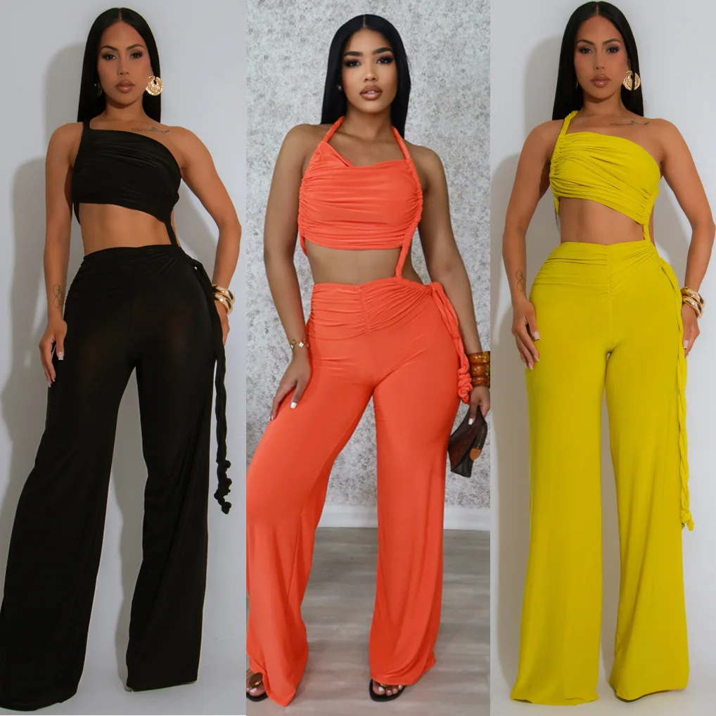 Women's Fashion Neck Hanging, Strapless, Pleated, Tied Rope Wide Leg Jumpsuit for Summer 2025
Women's Fashion Neck Hanging, Strapless, Pleated, Tied Rope Wide Leg Jumpsuit for Summer 2025