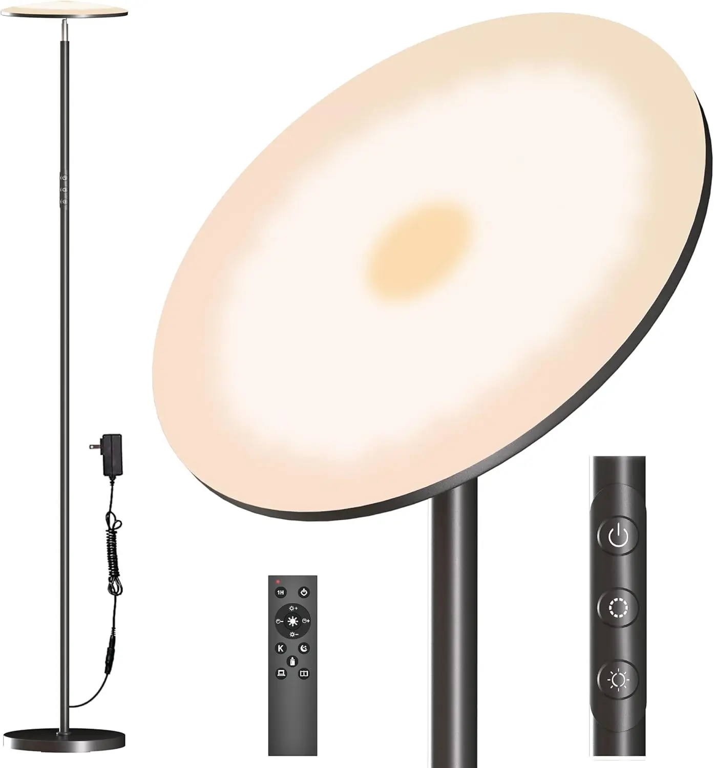 LED Floor Lamp 36W 3600LM, 350W Equivalent, Remote & Touch Control, 2700K-6500K Dimmable, 69' Tall Torchiere for Living Room Bed
LED Floor Lamp 36W 3600LM, 350W Equivalent, Remote & Touch Control, 2700K-6500K Dimmable, 69' Tall Torchiere for Living Room Bed