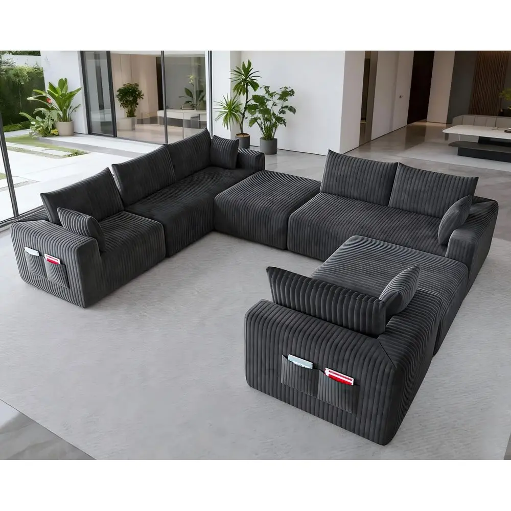 Luxurious Oversized Deep Seat U-Shaped Sectional Sofa with Side Pockets, Corduroy Sleeper Sofa, Gray
Luxurious Oversized Deep Seat U-Shaped Sectional Sofa with Side Pockets, Corduroy Sleeper Sofa, Gray