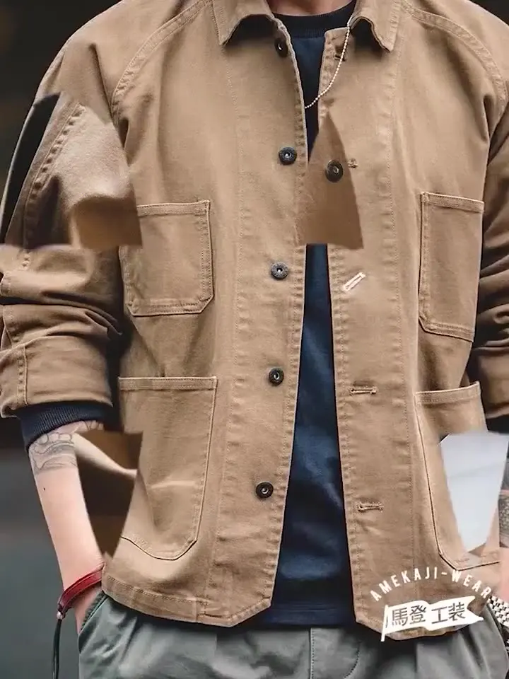 Madden workwear American retro Paris button four pocket jacket lapel Ami khaki vintage coat men
Madden workwear American retro Paris button four pocket jacket lapel Ami khaki vintage coat men