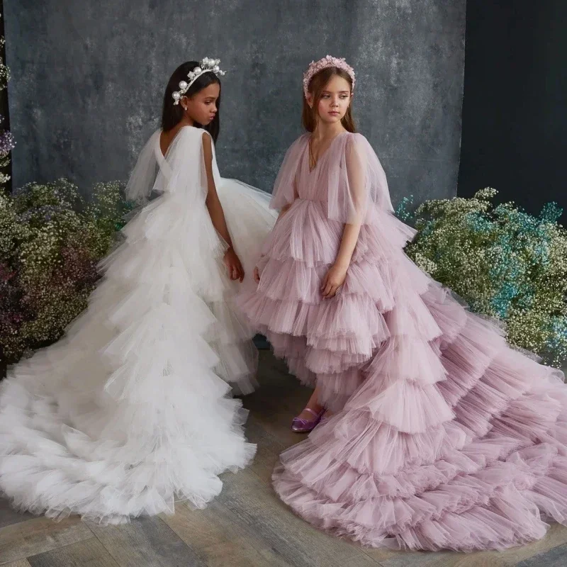 Flower Girl Dresses White And Pink Tulle Tiered With Long Tailing Short Sleeve For Wedding Birthday Party Banquet Princess Gowns
Flower Girl Dresses White And Pink Tulle Tiered With Long Tailing Short Sleeve For Wedding Birthday Party Banquet Princess Gowns